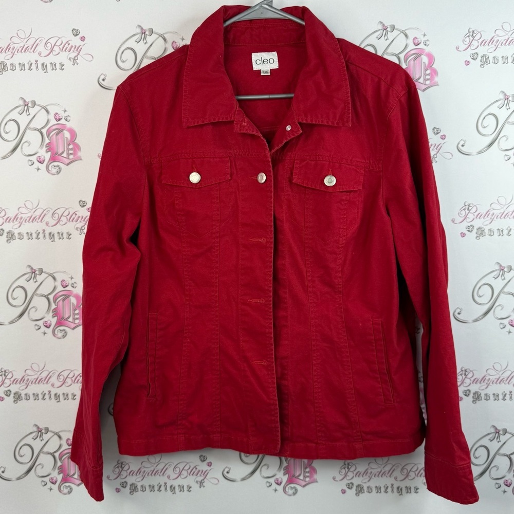 Cleo jacket coat button up silver classic collared Women's Bold Red Jean Jacket
